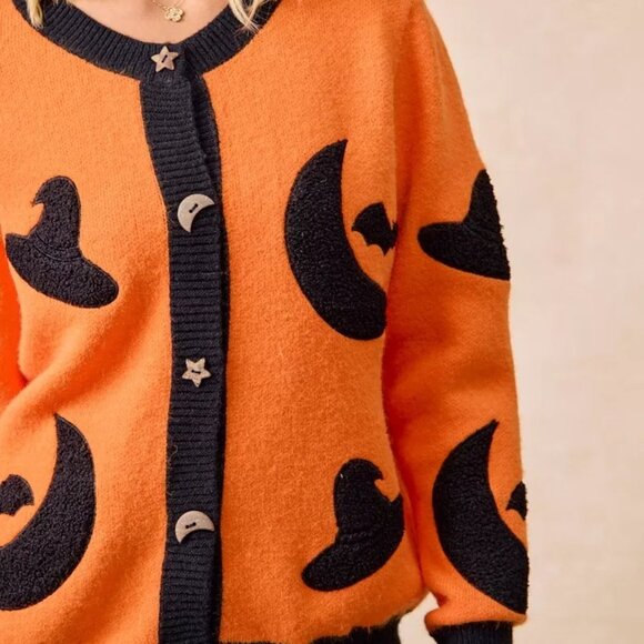 BiBi Halloween Witch Hat Moon Bat Artwork Cardigan‎ - Picture 10 of 16